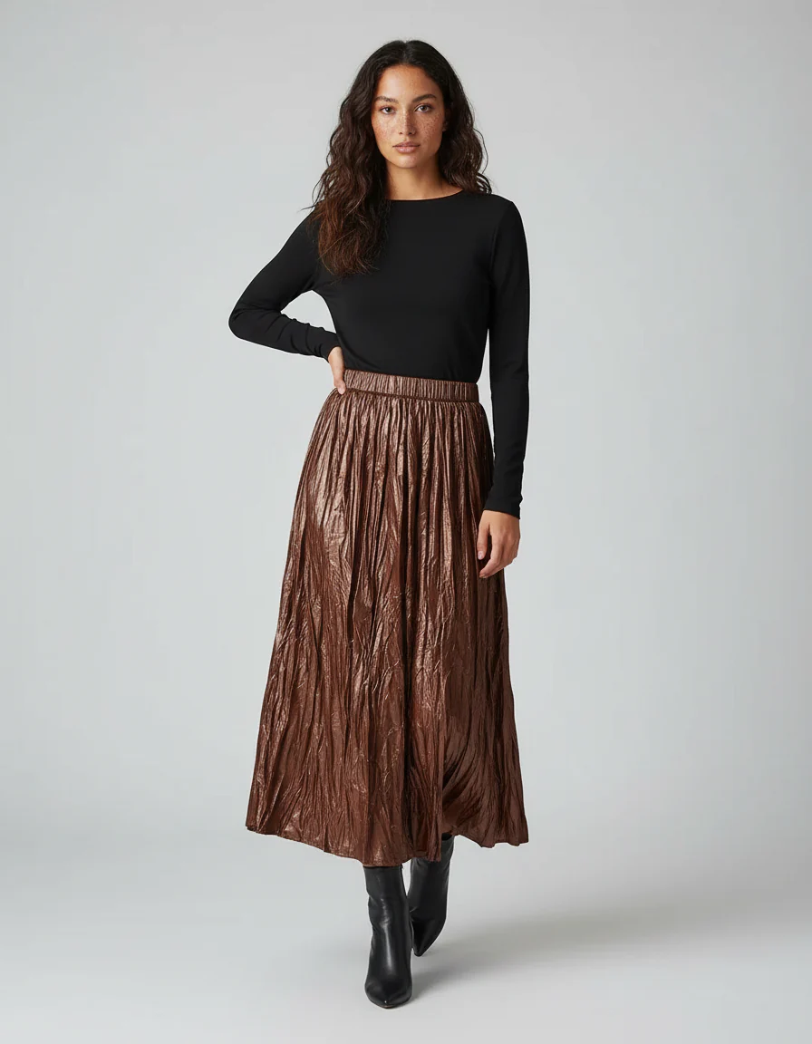 jupe plissée simili cuir grande taille