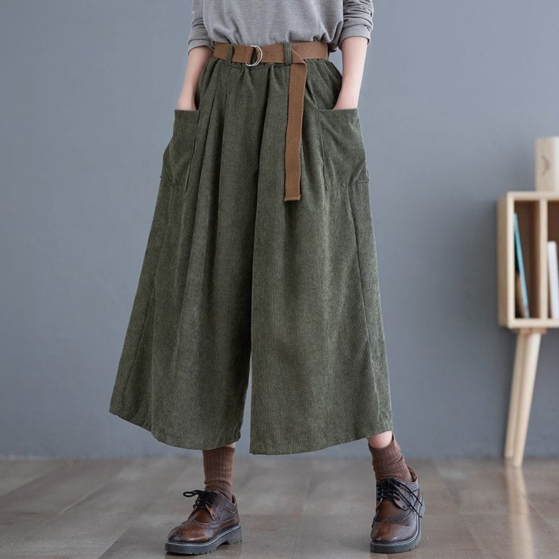 Pantalon Velours Cotelé Vert Femme – Image 3